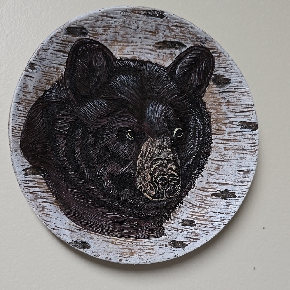 6 Inch Faux Engraved Bear On 6 INCH Wood Plate